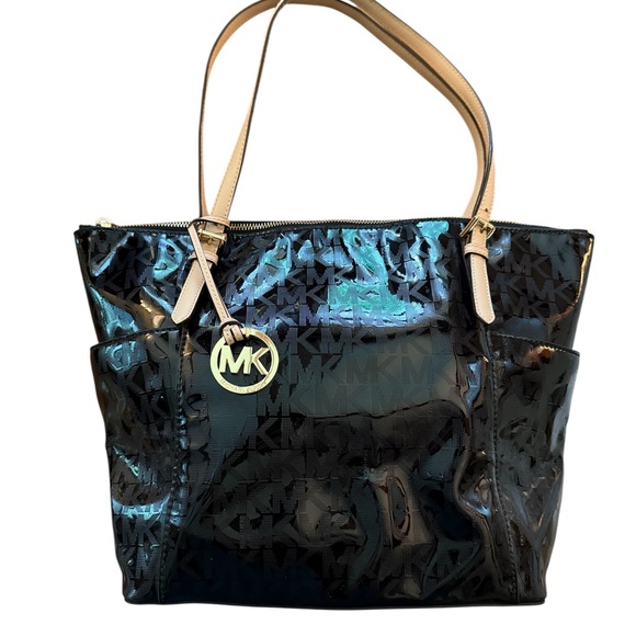 Michael Kors Handbags - Michael Kors Black and Tan Tote Bag with Gold Hardware